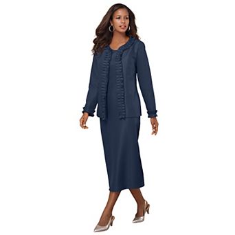 Roaman's Women's Plus Size Plus Size Long Sleeve Pleated Jacket Dress Set Elegant 2 pc Sheath
