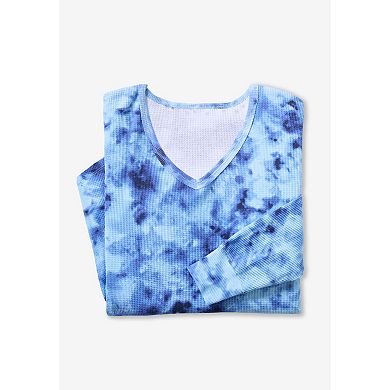 Woman Within Plus Size Waffle Thermal V-Neck Tee