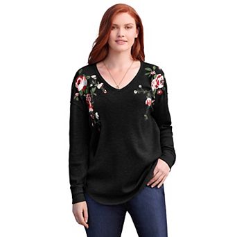 Woman Within Plus Size Waffle Thermal V-Neck Tee