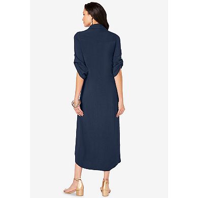 Roaman's Women's Plus Size Collared Button Front Dress