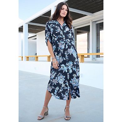 Roaman's Women's Plus Size Collared Button Front Dress