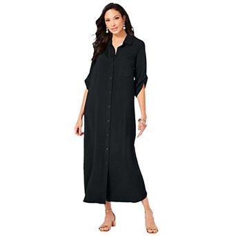 Roaman's Women's Plus Size Collared Button Front Dress