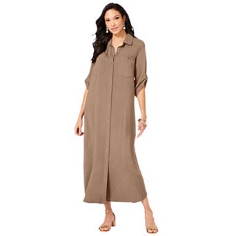 Roaman's Women's Plus Size Collared Button Front Dress