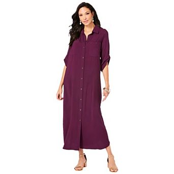 Roaman's Women's Plus Size Collared Button Front Dress