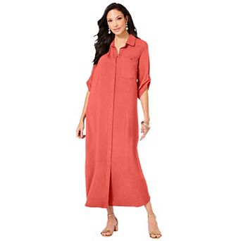Roaman's Women's Plus Size Collared Button Front Dress