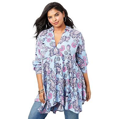 Roaman's Women's Plus Size Hand Crinkled Fit And Flare Tunic