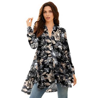 Roaman's Women's Plus Size Hand Crinkled Fit And Flare Tunic