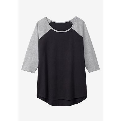 Woman Within Plus Size Three-Quarter Sleeve Baseball Tee