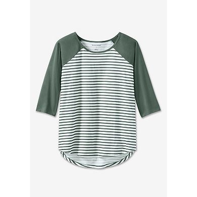 Woman Within Plus Size Three-Quarter Sleeve Baseball Tee