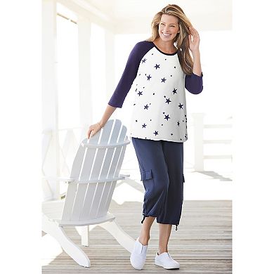 Woman Within Plus Size Three-Quarter Sleeve Baseball Tee