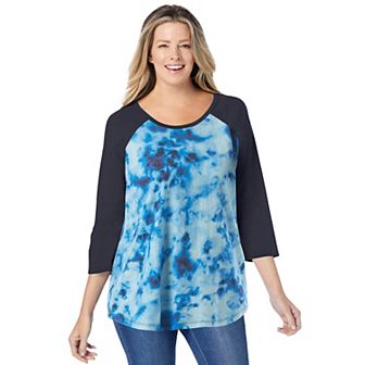 Woman Within Plus Size Three-Quarter Sleeve Baseball Tee