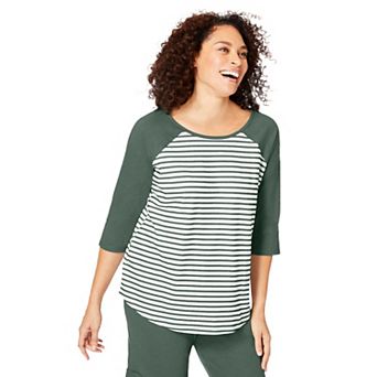 Woman Within Plus Size Three-Quarter Sleeve Baseball Tee