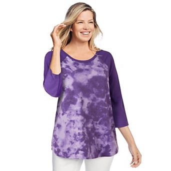 Woman Within Plus Size Three-Quarter Sleeve Baseball Tee