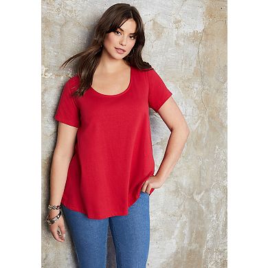 June & Vie Women's Plus Size Short-Sleeve Swing One + Only Tee