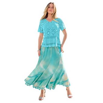 Roaman's Women's Plus Size Plus Size Medallion Pattern French Crochet Sweater Top