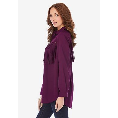 Roaman's Women's Plus Size Fringe Big Shirt