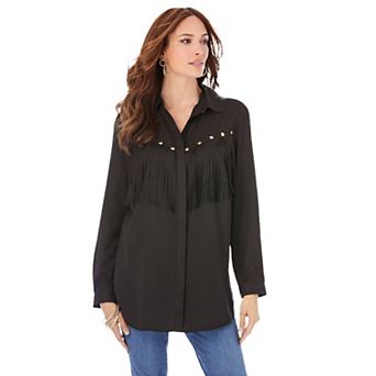 Roaman's Women's Plus Size Fringe Big Shirt