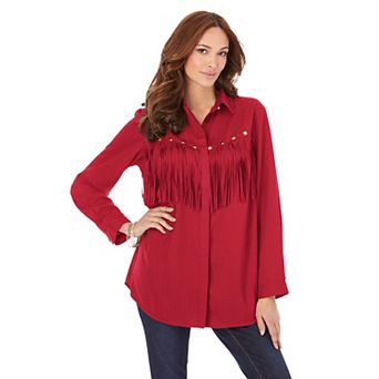 Roaman's Women's Plus Size Fringe Big Shirt