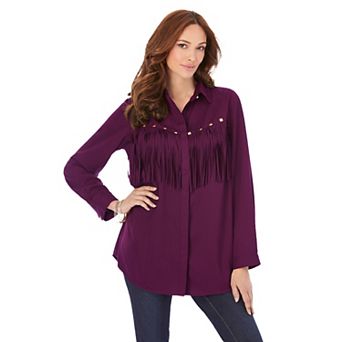 Roaman's Women's Plus Size Fringe Big Shirt