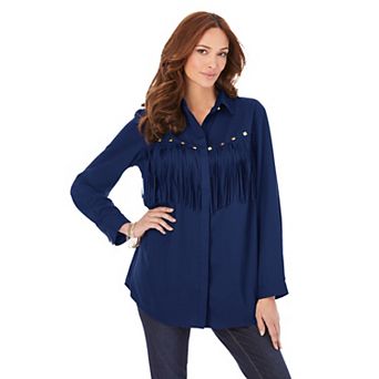 Roaman's Women's Plus Size Fringe Big Shirt