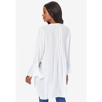 Roaman's Women's Plus Size Ruffle Pintuck Crinkle Tunic