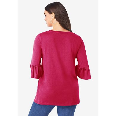 Roaman's Women's Plus Size Ultimate Bell Sleeve Tee