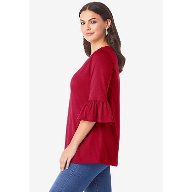Roaman's Women's Plus Size Cotton Ultimate Bell Sleeve Tee