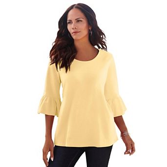 Roaman's Women's Plus Size Cotton Ultimate Bell Sleeve Tee