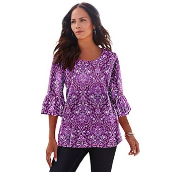 Roaman's Women's Plus Size Cotton Ultimate Bell Sleeve Tee