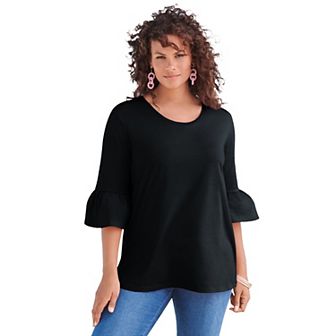 Roaman's Women's Plus Size Plus Size Cotton Ultimate Bell Sleeve Tee