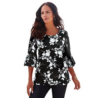 Roaman's Women's Plus Size Plus Size Cotton Ultimate Bell Sleeve Tee