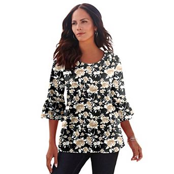 Roaman's Women's Plus Size Cotton Ultimate Bell Sleeve Tee