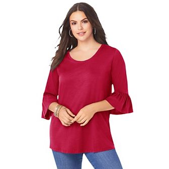Roaman's Women's Plus Size Plus Size Cotton Ultimate Bell Sleeve Tee