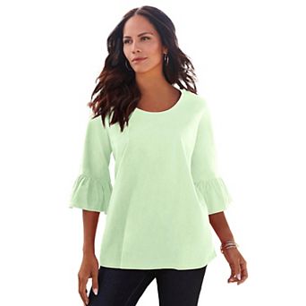 Roaman's Women's Plus Size Plus Size Cotton Ultimate Bell Sleeve Tee