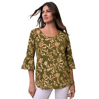 Roaman's Women's Plus Size Cotton Ultimate Bell Sleeve Tee