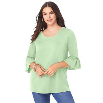 Roaman's Women's Plus Size Plus Size Cotton Ultimate Bell Sleeve Tee