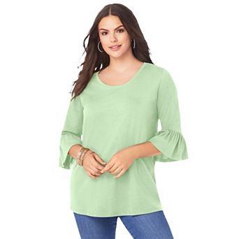 Roaman's Women's Plus Size Bell Sleeve Ultimate Tee