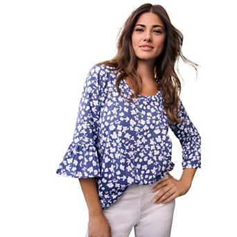 Roaman's Women's Plus Size Cotton Ultimate Bell Sleeve Tee