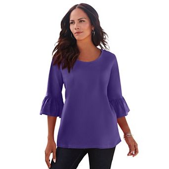 Roaman's Women's Plus Size Plus Size Cotton Ultimate Bell Sleeve Tee