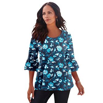 Roaman's Women's Plus Size Plus Size Cotton Ultimate Bell Sleeve Tee