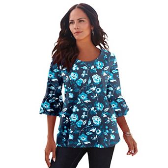 Roaman's Women's Plus Size Cotton Ultimate Bell Sleeve Tee