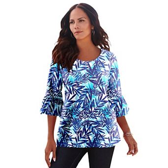 Roaman's Women's Plus Size Plus Size Cotton Ultimate Bell Sleeve Tee