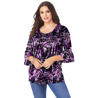 Roaman's Women's Plus Size Cotton Ultimate Bell Sleeve Tee