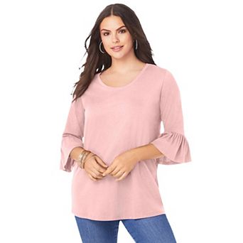 Roaman's Women's Plus Size Plus Size Cotton Ultimate Bell Sleeve Tee