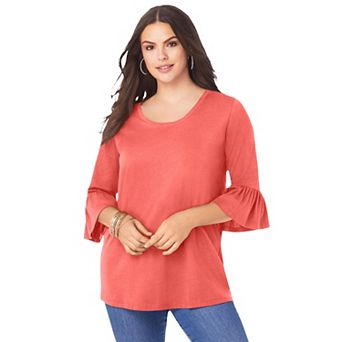 Roaman's Women's Plus Size Plus Size Cotton Ultimate Bell Sleeve Tee