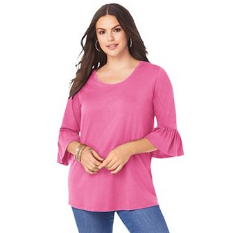 Roaman's Women's Plus Size Plus Size Cotton Ultimate Bell Sleeve Tee