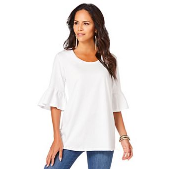 Roaman's Women's Plus Size Cotton Ultimate Bell Sleeve Tee