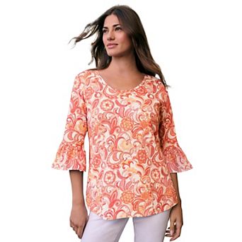 Roaman's Women's Plus Size Cotton Ultimate Bell Sleeve Tee