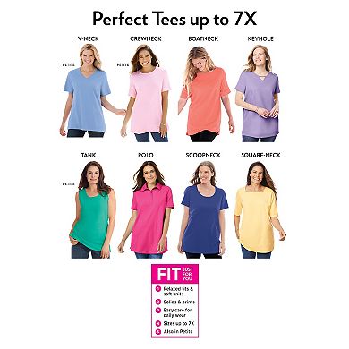 Woman Within Plus Size Perfect Printed Short-Sleeve Scoopneck Tee