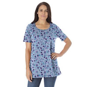 Woman Within Plus Size Perfect Printed Short-Sleeve Scoopneck Tee